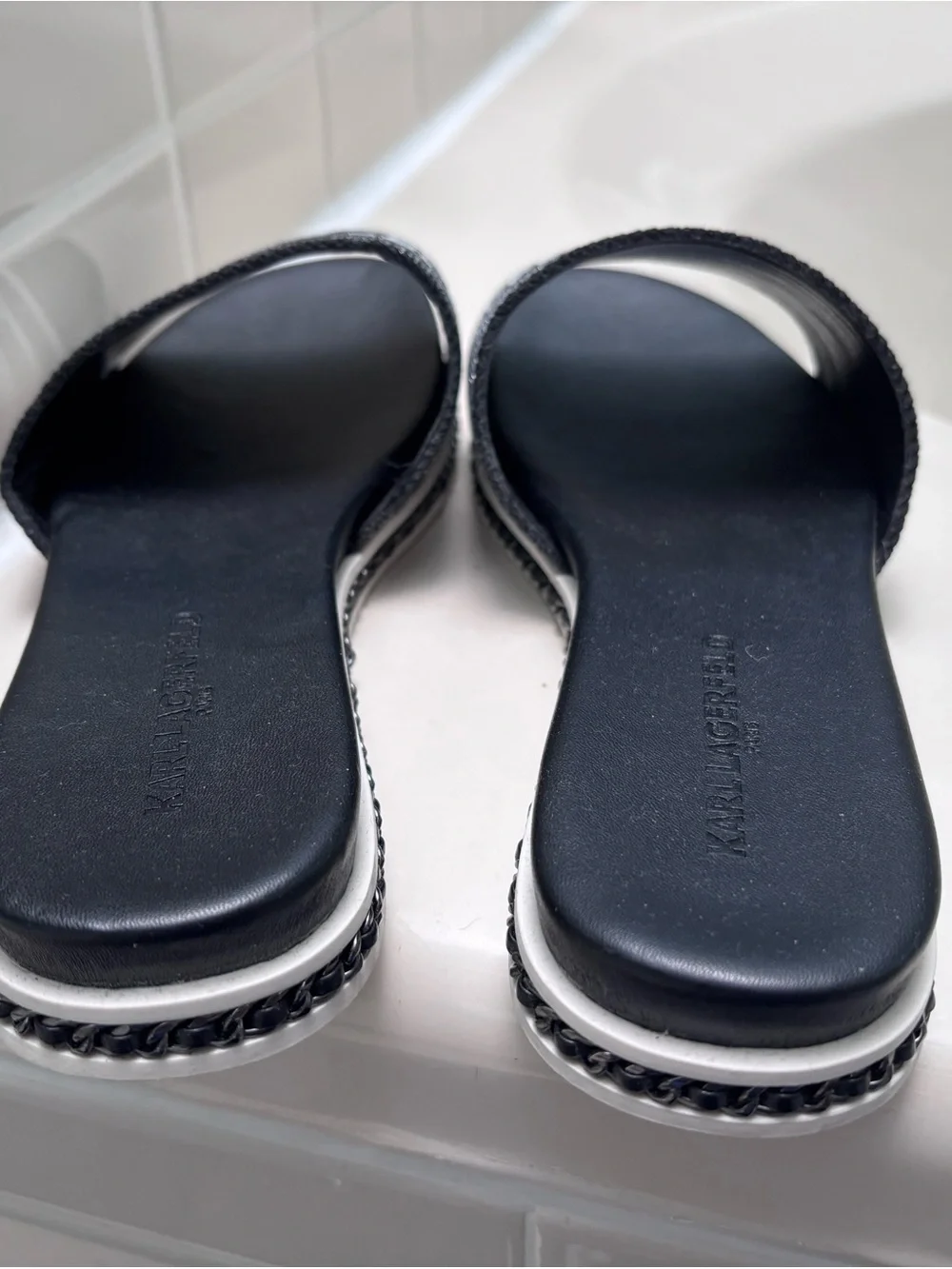 Karl Lagerfeld Black and White Logo Slide Sandals for Kids